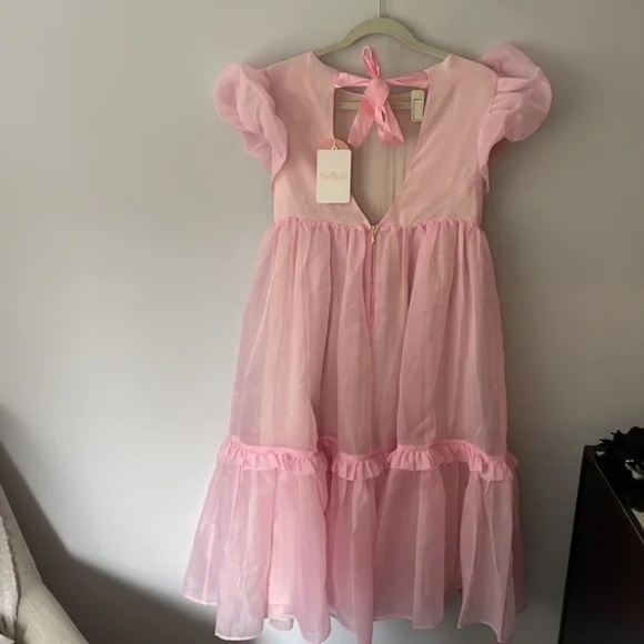 Selkie The Poptart Dream Girl Dress – Pink Organza Puff Sleeve Midi - Picture 5 of 11